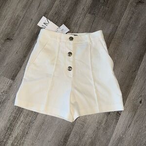 Zara Cream White High-Waisted Shorts